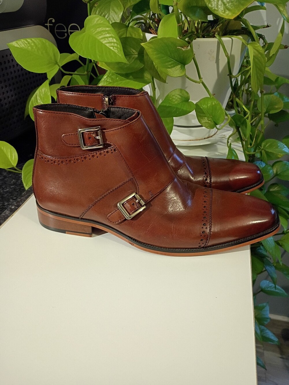 Stacy Adams Chestnut Brown Leather Double-Buckle Chukka Boots